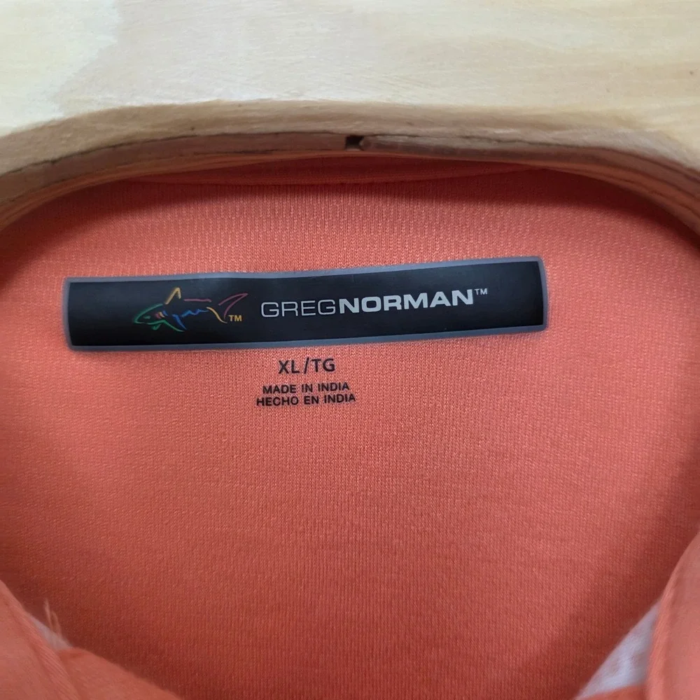 Greg Norman Polo Shirt Mens XL Orange Striped‎ Pima Cotton Golf Athletic